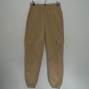 Tan Cargo Pants with Side Pockets and Scrunch Bottoms